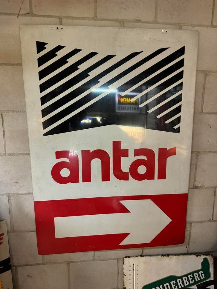 Vintage Antar Reclamebord - Olie Maatschappij, Ophalen, Reclamebord, Gebruikt, .