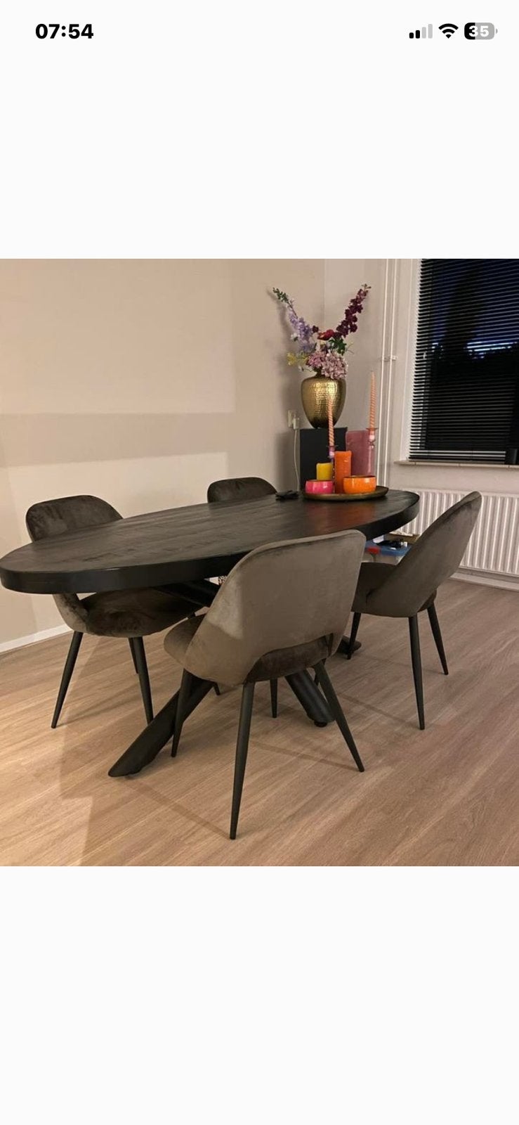 4 Eetkamer stoelen z.g.a.n. grijs, Huis en Inrichting, Ophalen, Zo goed als nieuw, Grijs, Stof