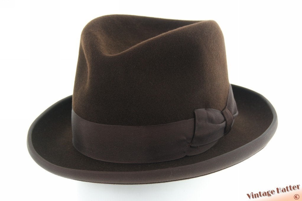 vintage gleufhoed Semi-Homburg Wilstaff Hat bruin vilt 54 XS, Hoed, Ophalen of Verzenden, Wilstaff, 57 cm (M, 7⅛ inch) of minder
