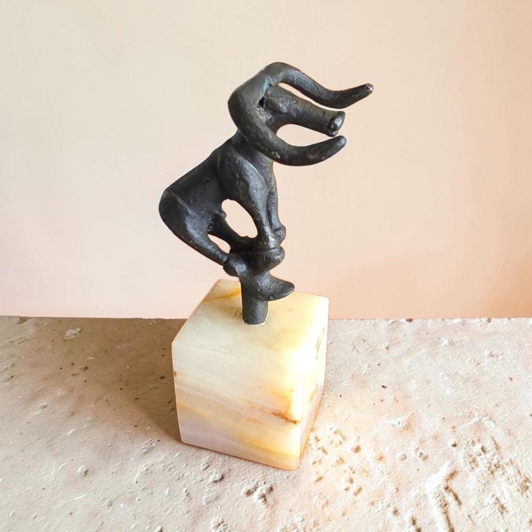 vintage bronzen stiertje op sokkel, Ophalen of Verzenden