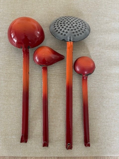vintage emaille lepelset, smoky oranje, Ophalen of Verzenden