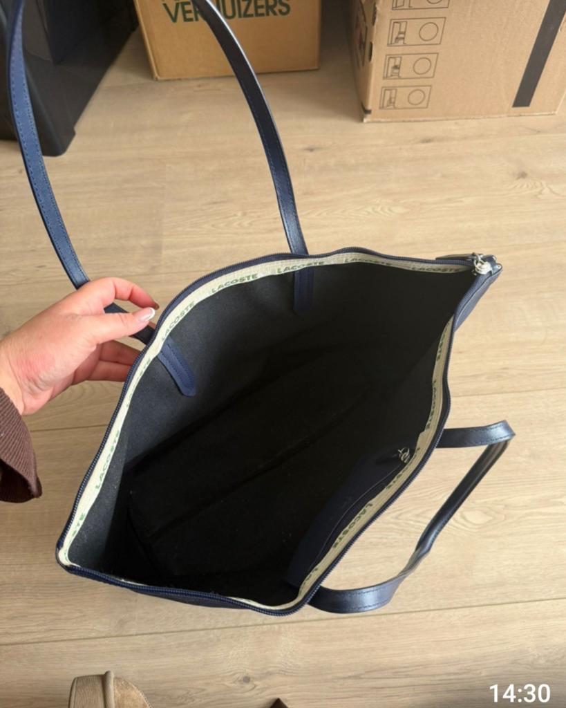 Donker blauwe Lacoste tote bag, Ophalen of Verzenden, Zo goed als nieuw, Blauw, Shopper