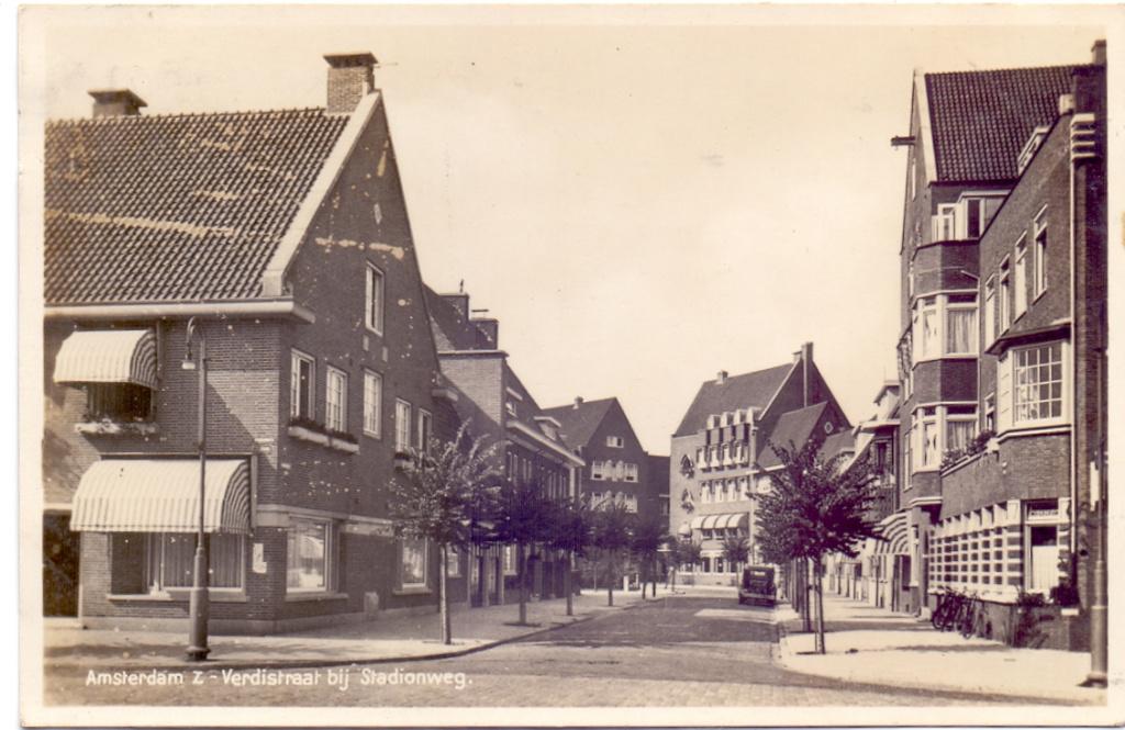Amsterdam Verdistraat bij Stadionweg 1939 fotokaart, Verzenden, 1920 tot 1940, Gelopen, Noord-Holland