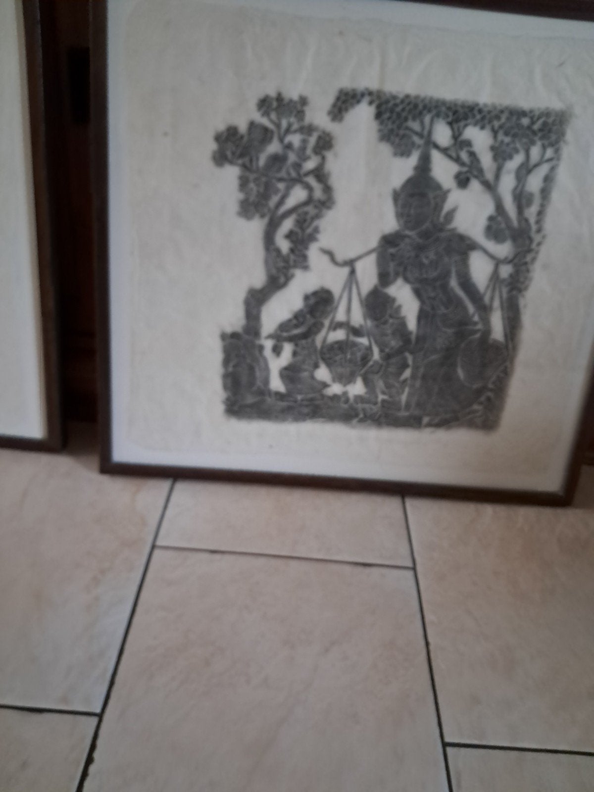 Set van 3 ingelijste Thaise papierknipkunstwerken, Ophalen, Wanddecoratie, Zwart, Papier/karton