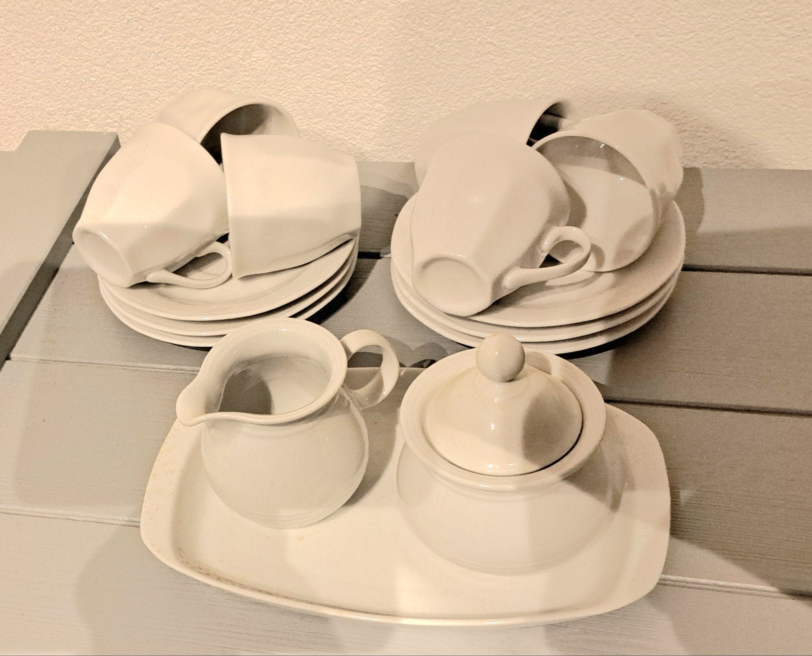 6 kop en schotels/melk-suikersetje, Ophalen, Porselein, Overige stijlen, Kop(pen) en/of Schotel(s)