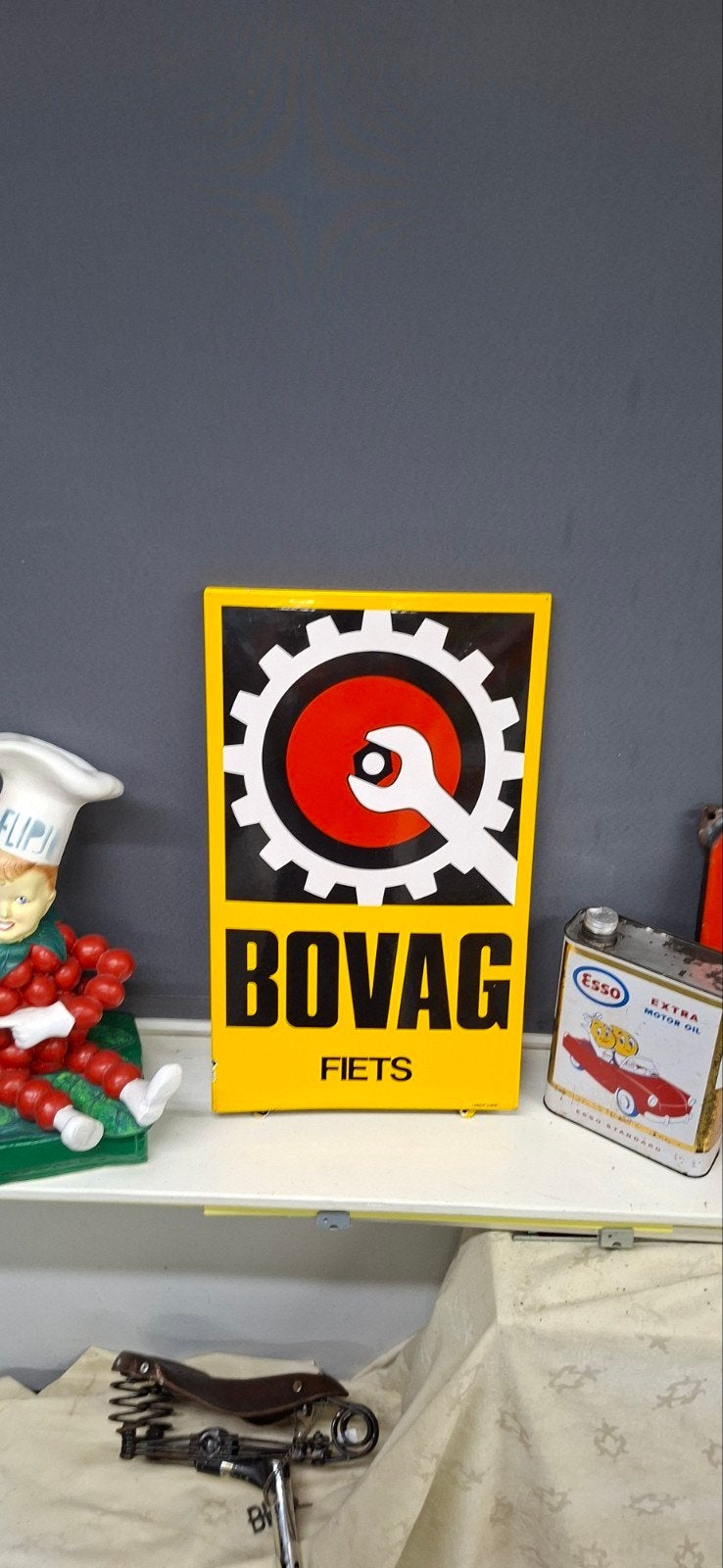 BOVAG Fiets Emaille LANGCAT BORD, Ophalen of Verzenden, Zo goed als nieuw, Reclamebord