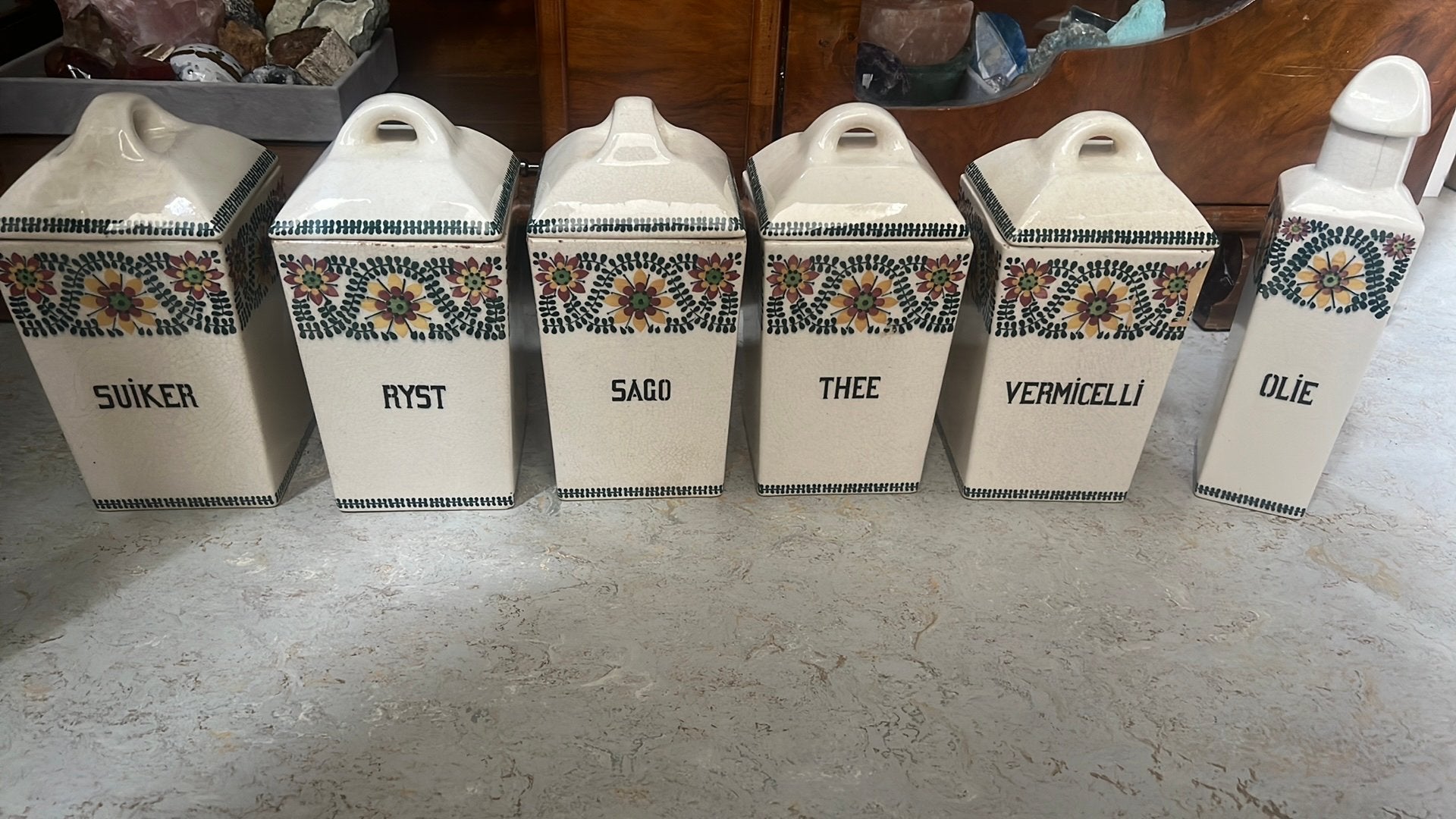 brocante doorleefde keukenvoorraadset uit 1950, Antiek en Kunst, Curiosa en Brocante, Ophalen