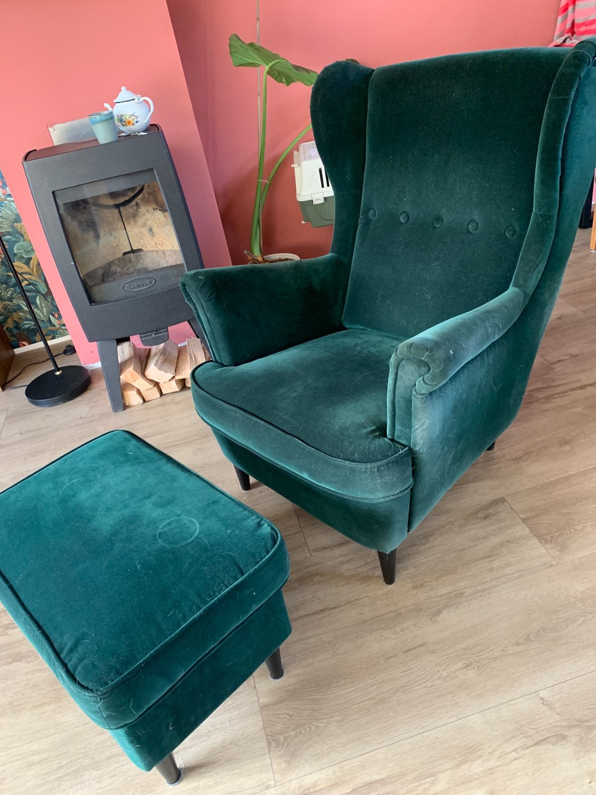 Stoel met poef, Gebruikt, Vintage, 75 tot 100 cm, Ophalen of Verzenden