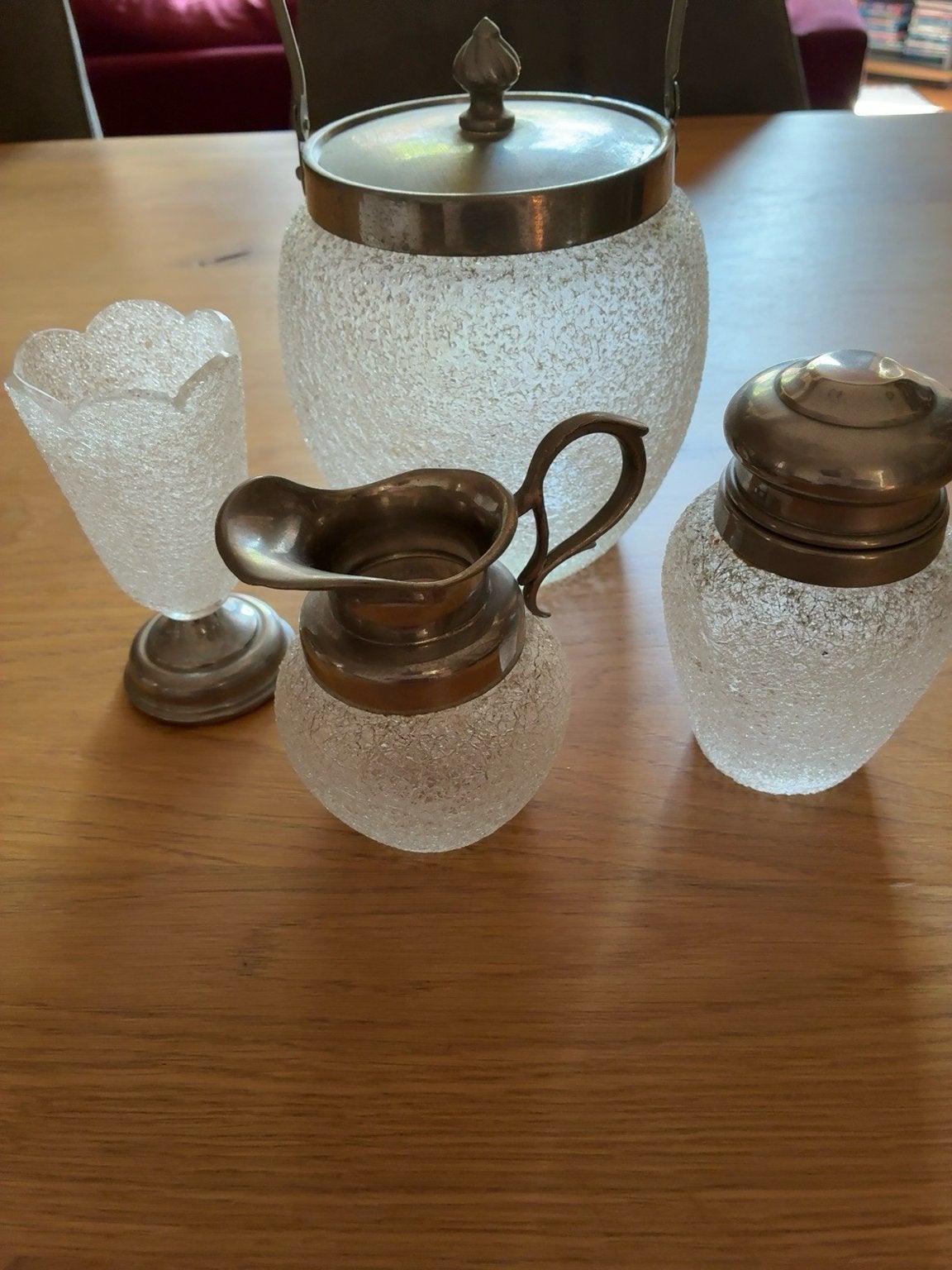 Vintage craquelé glazen 4-delige koffieset, Antiek en Kunst, Verzenden