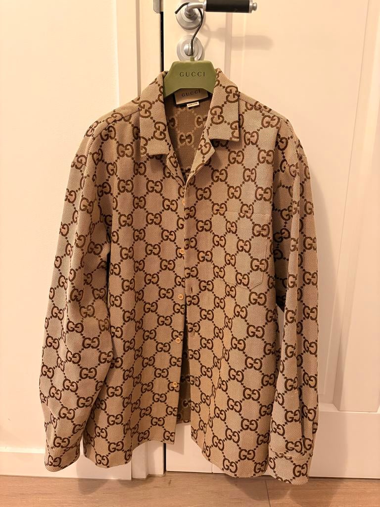 Gucci Monogram overshirt - Zo goed als nieuw, Kleding | Heren, Overhemden, Ophalen of Verzenden, Zo goed als nieuw, Beige, Overige halswijdtes