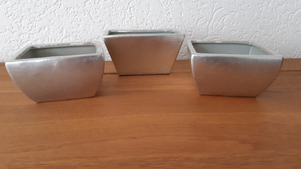 3 ziverkleurige bloembakjes, Tuin en Terras, Ophalen, Zo goed als nieuw, Balkon, Overige vormen