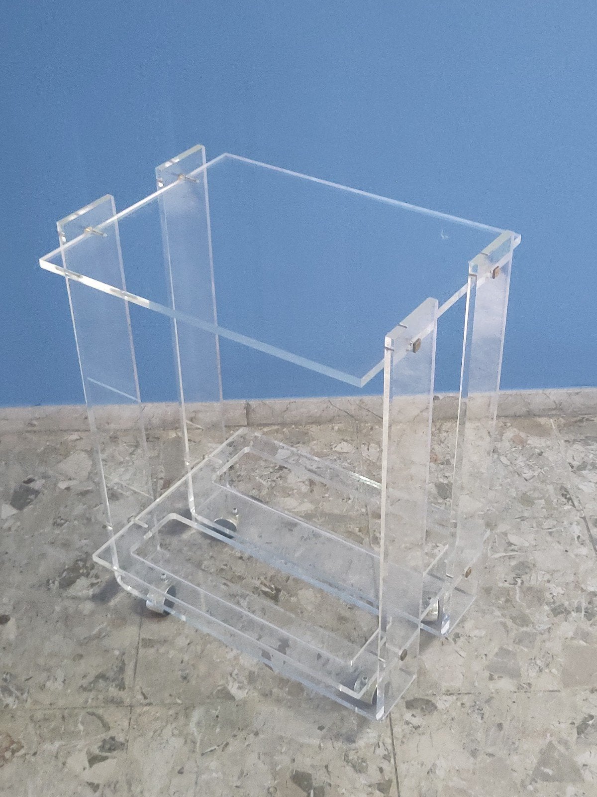 Vintage Plexiglas Bar Cart Serveerwagen David Lange Stijl, Gebruikt, Ophalen of Verzenden, ., Mid-century modern