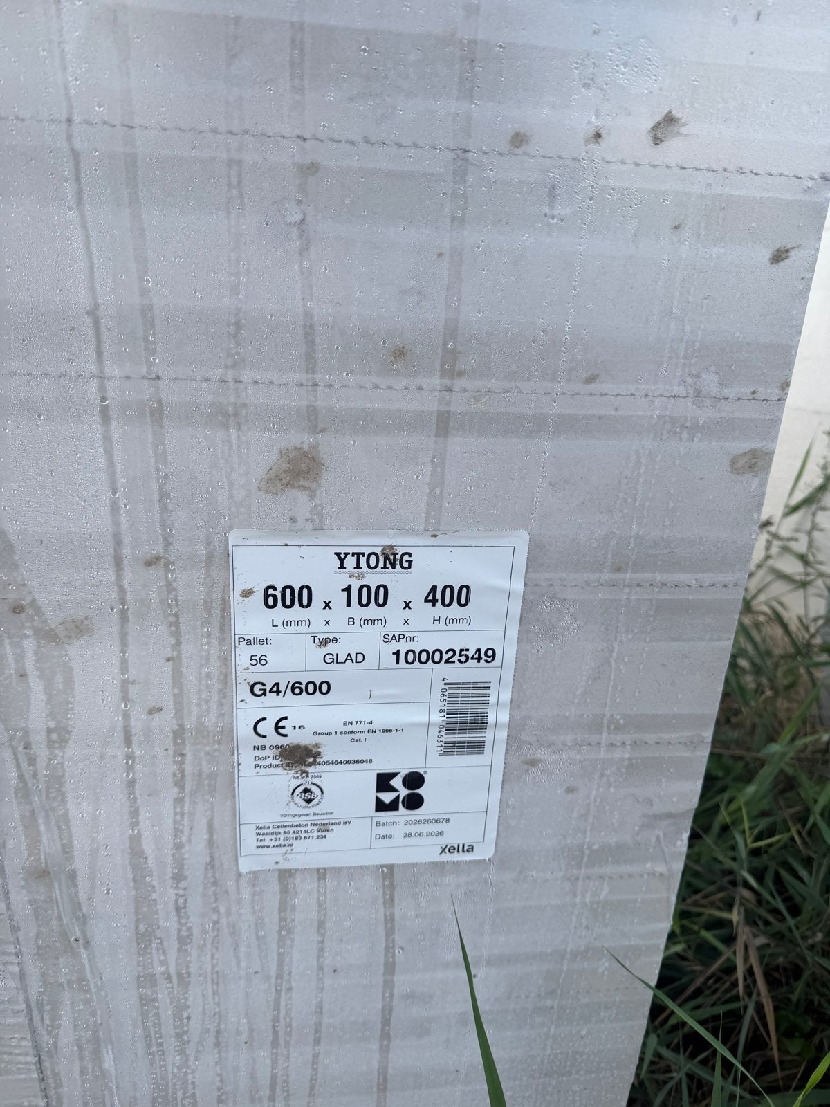 Ytong cellenbetonblokken 600x100x400 mm 2 PALLETS, Ophalen of Verzenden, Nieuw, Overige materialen, 50 tot 100 mm