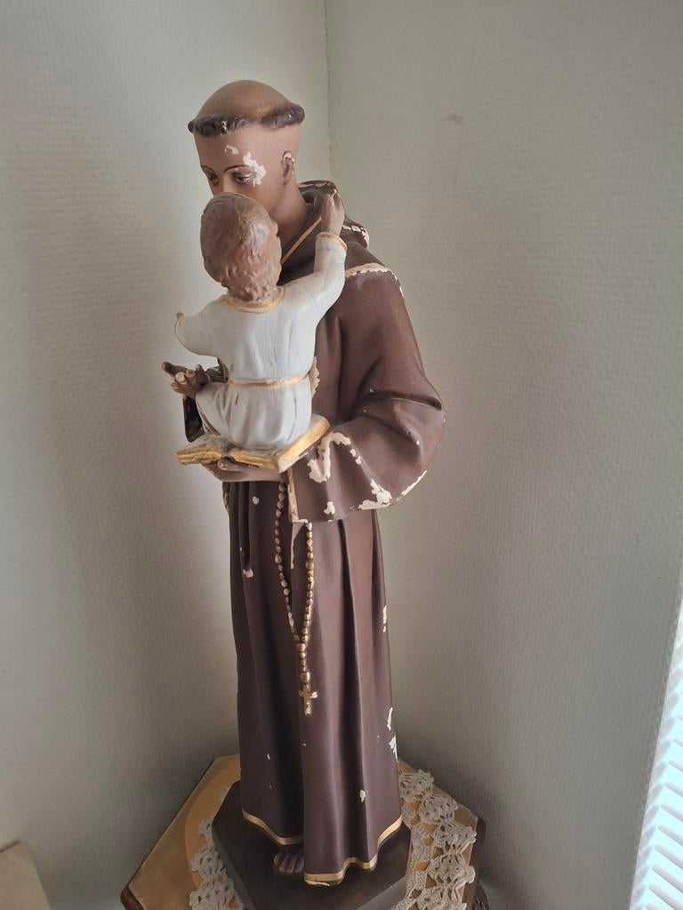 Antiek gipsen beeld Heilige Antonius met kind Jezus, Antiek en Kunst, Ophalen