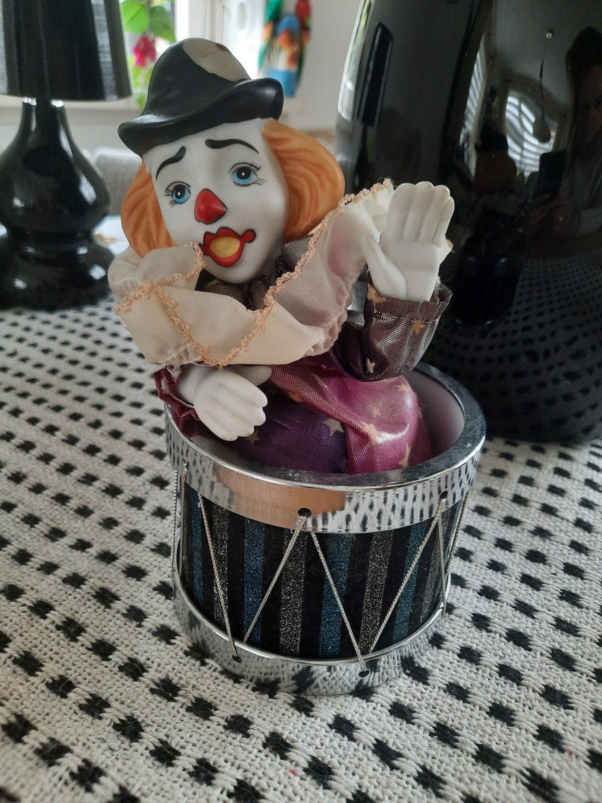 Vintage Clown Muziekdoos in Trommel, Ophalen of Verzenden, Gebruikt
