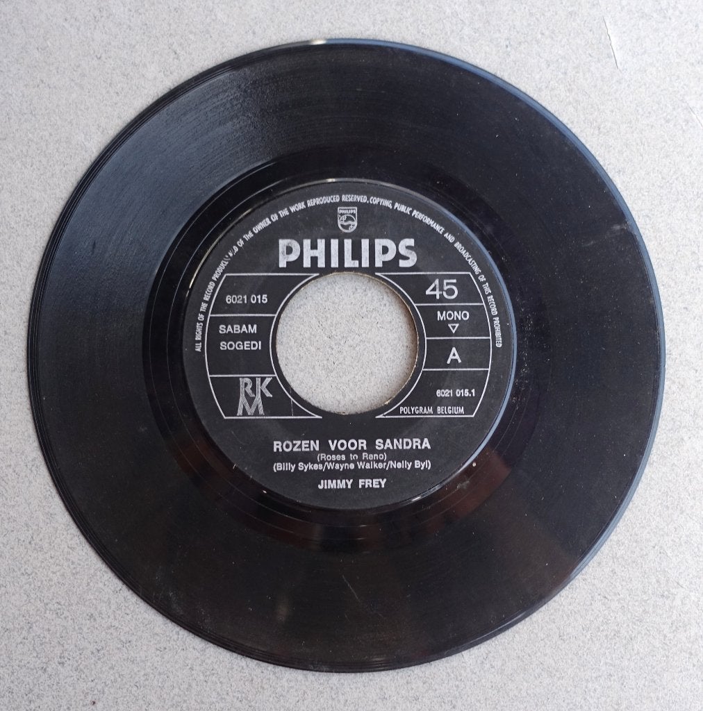 Jimmy Frey - Rozen voor Sandra / Waar de zon schijnt (7 ''), Gebruikt, 7 inch, Ophalen of Verzenden, Beschermende buitenhoes