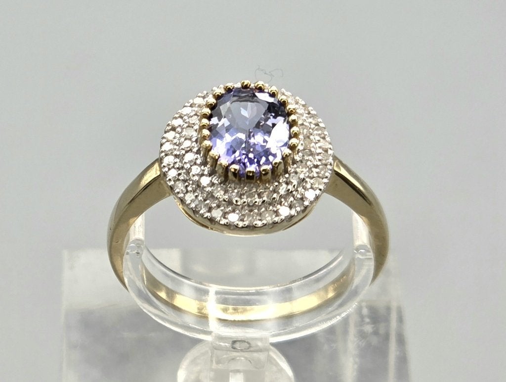 Gouden Vintage ring edelsteen tanzaniet en diamant. 2026/366