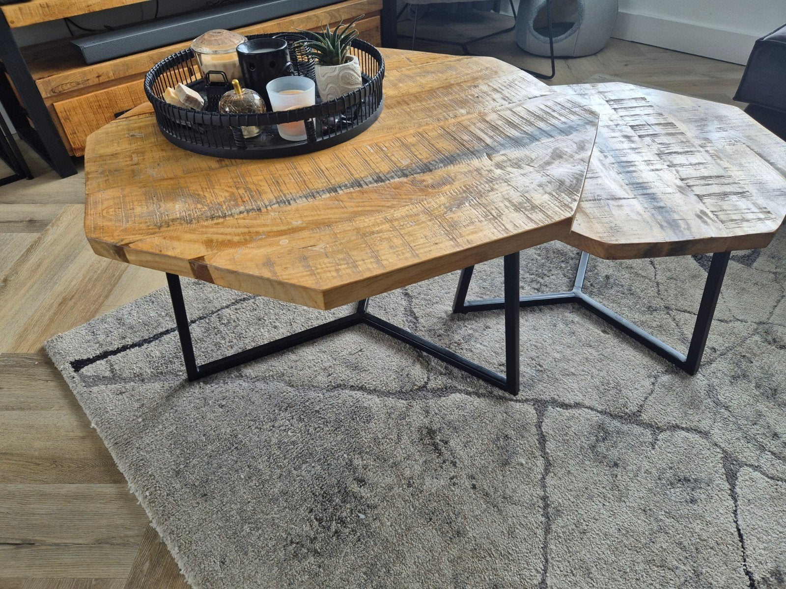 Mango houten salontafels Octagon, Ophalen, 50 tot 100 cm, Zo goed als nieuw, Minder dan 50 cm