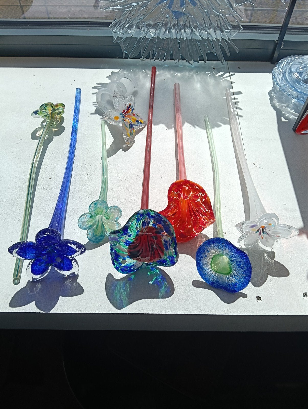 8 Stuks Handgeblazen Glazen Bloemen Decoratie, Antiek en Kunst, Antiek | Glas en Kristal, Ophalen of Verzenden