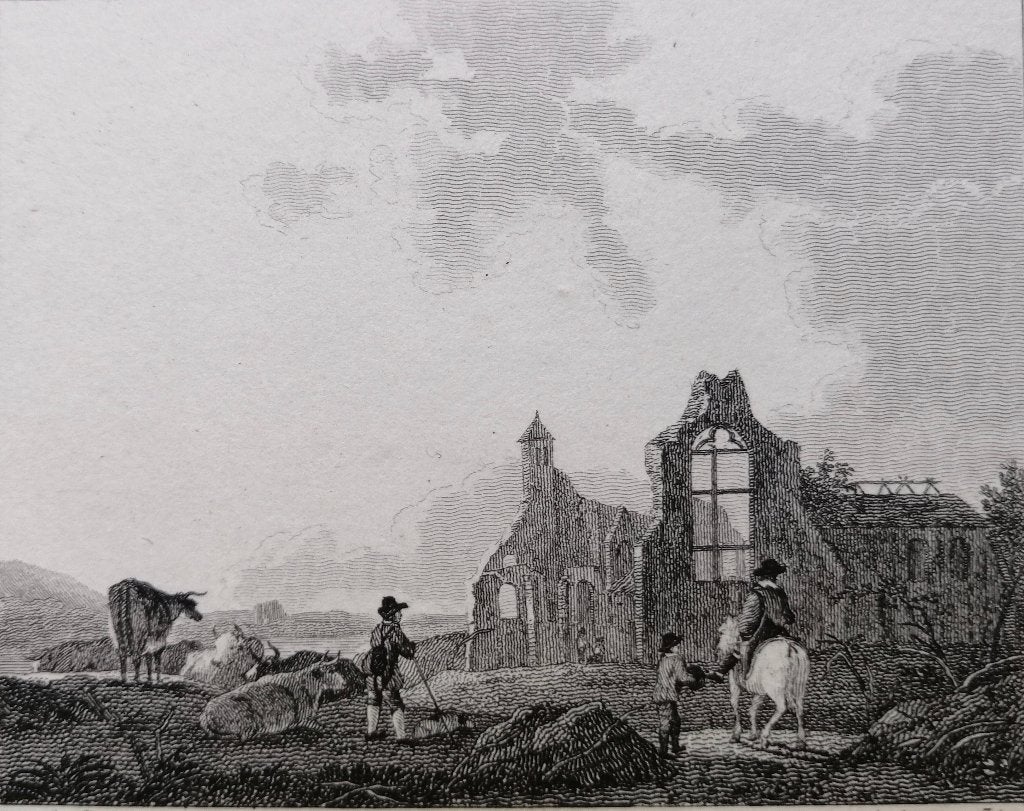 Antieke kopergravure naar Albert Cuyp, 1800 - 1899, Ophalen of Verzenden, Landschap, Met passe-partout