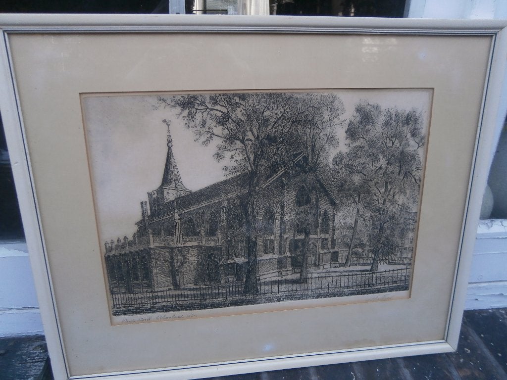 Ets, Kerkje Oud Charlois door HW BIJL, Antiek en Kunst, Kunst | Etsen en Gravures, Ophalen of Verzenden, Ets
