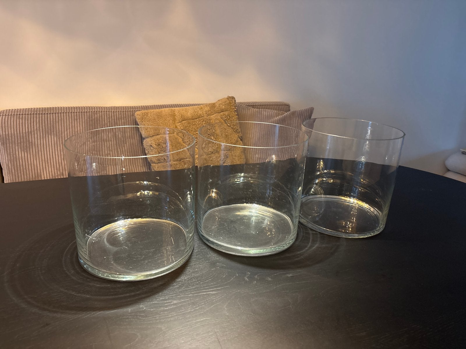 Set van 3 glazen vazen/windlichten, Ophalen, Transparant, Glas, Gebruikt