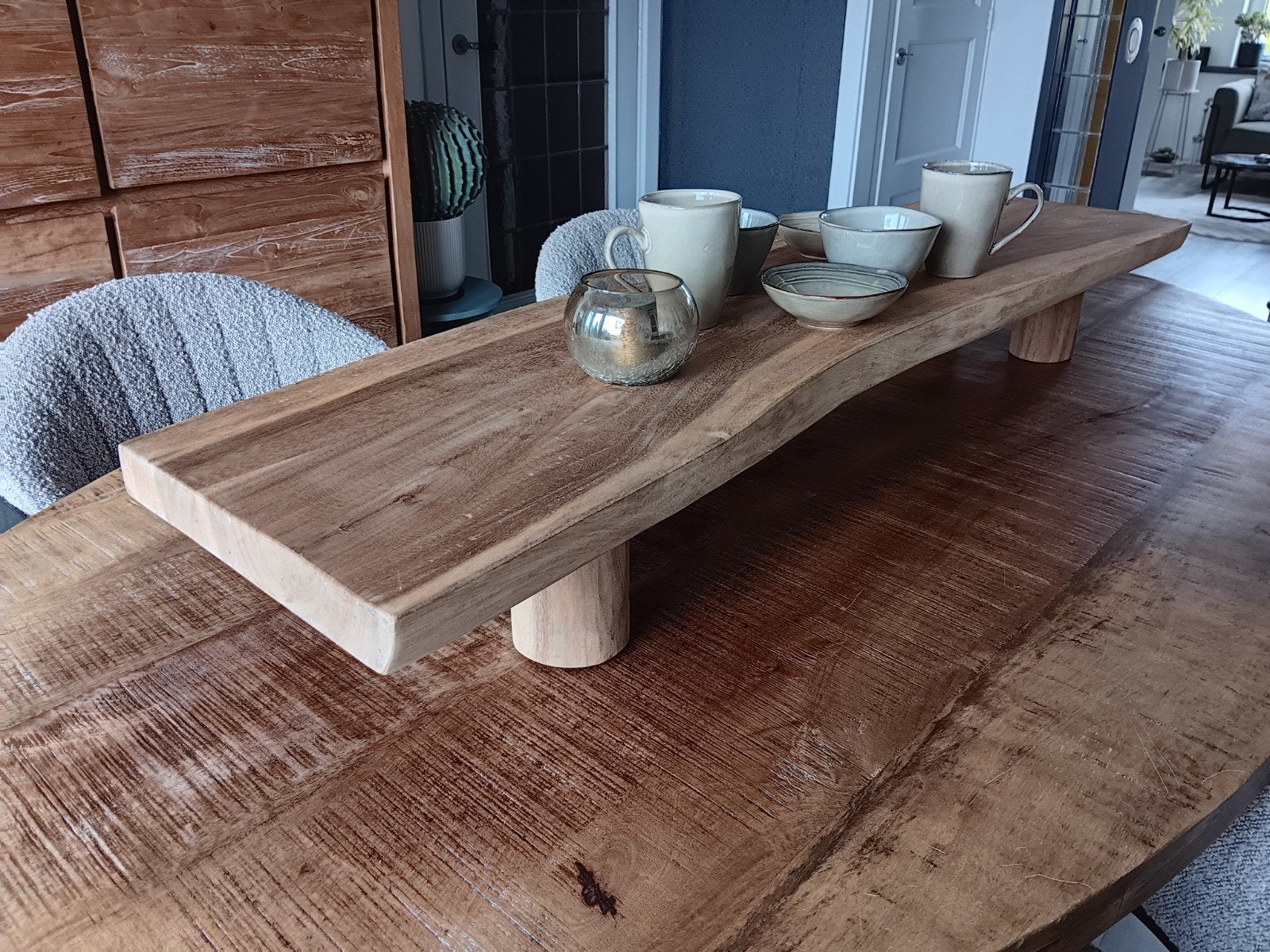 opzettafel blank teakhout, Huis en Inrichting, Ophalen, Minder dan 50 cm, Gebruikt, 100 tot 150 cm