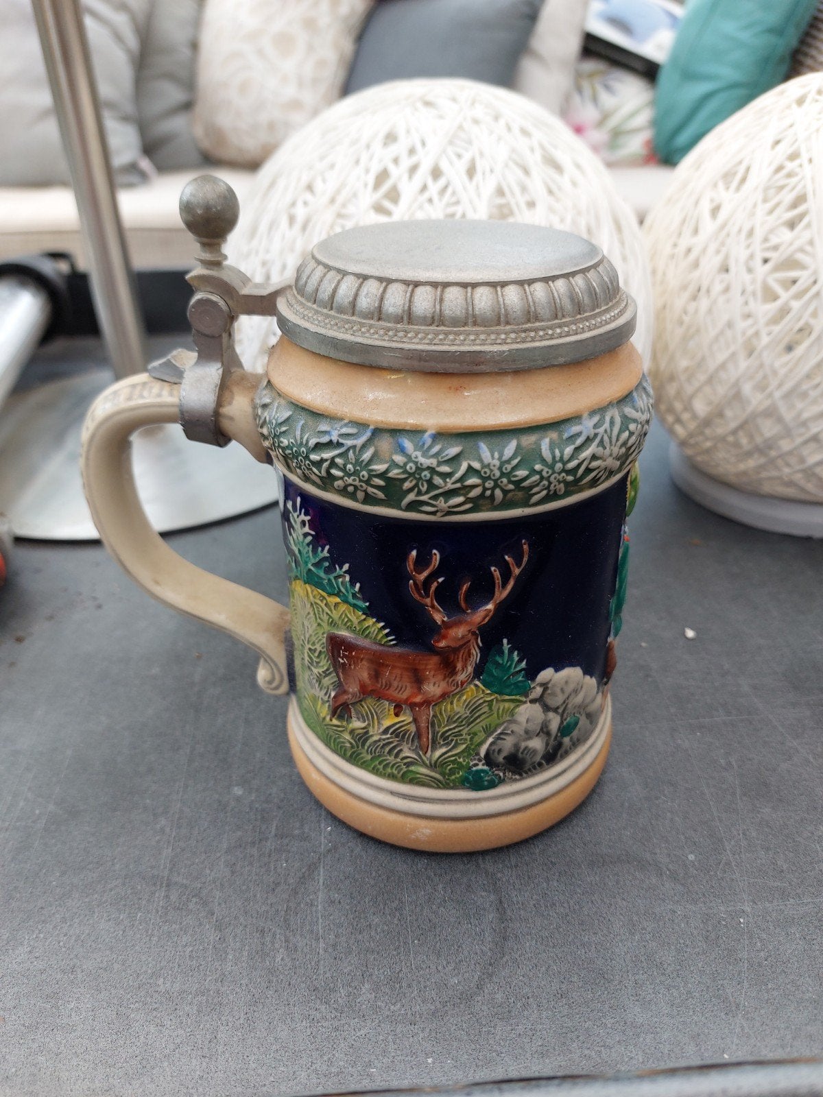 Vintage Duitse Bierpul met Hert en Jagersmotief, Antiek en Kunst, Ophalen