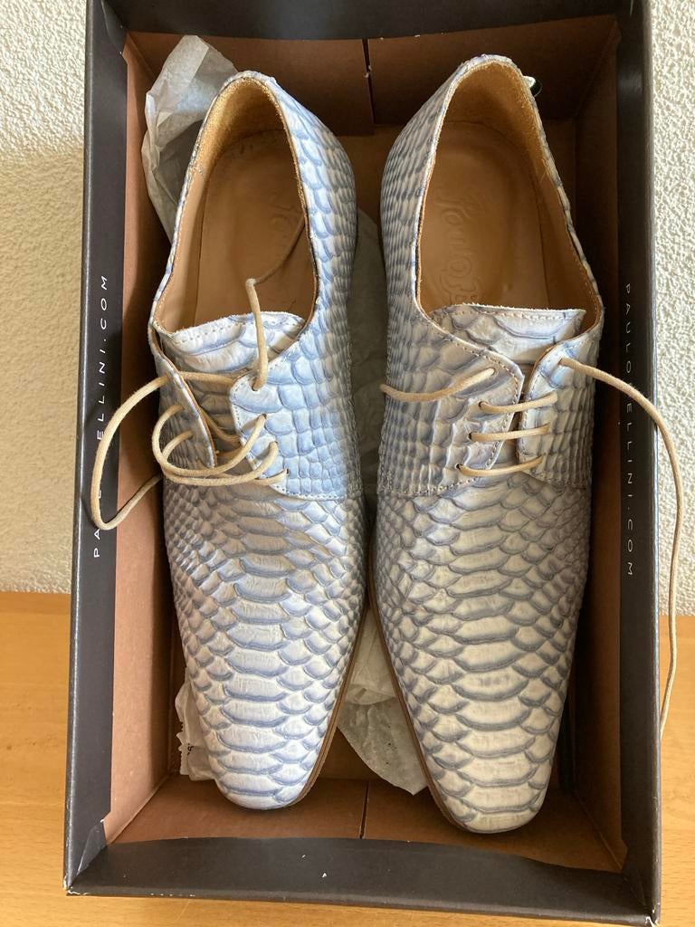 Paolo Bellini herenschoenen met slangenprint, maat 42, Blauw, Ophalen of Verzenden, Gedragen, Veterschoenen