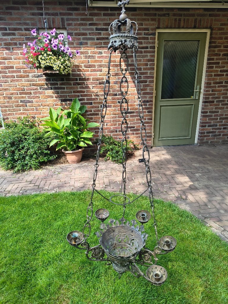 Antieke Bronzen kandelaar/ godslamp, Antiek en Kunst, Ophalen of Verzenden, Koper of Brons
