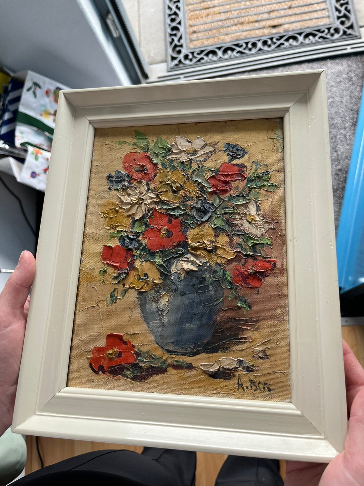 Schilderij bloemen, Ophalen