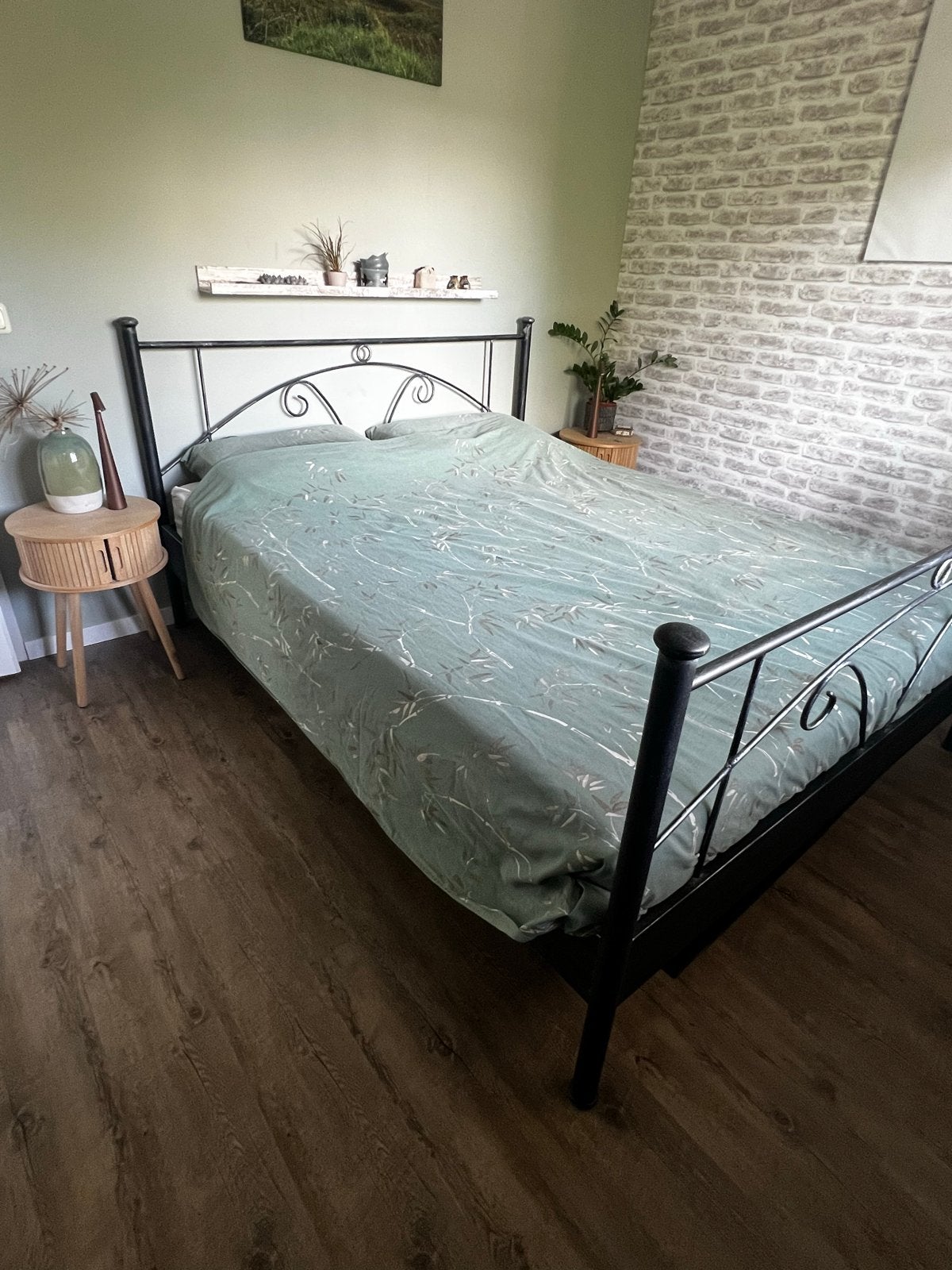 Tweepersoons stalen bed 160x200 cm - Zonder lattenbodem, Huis en Inrichting, Ophalen, Zwart, Tweepersoons, Zo goed als nieuw