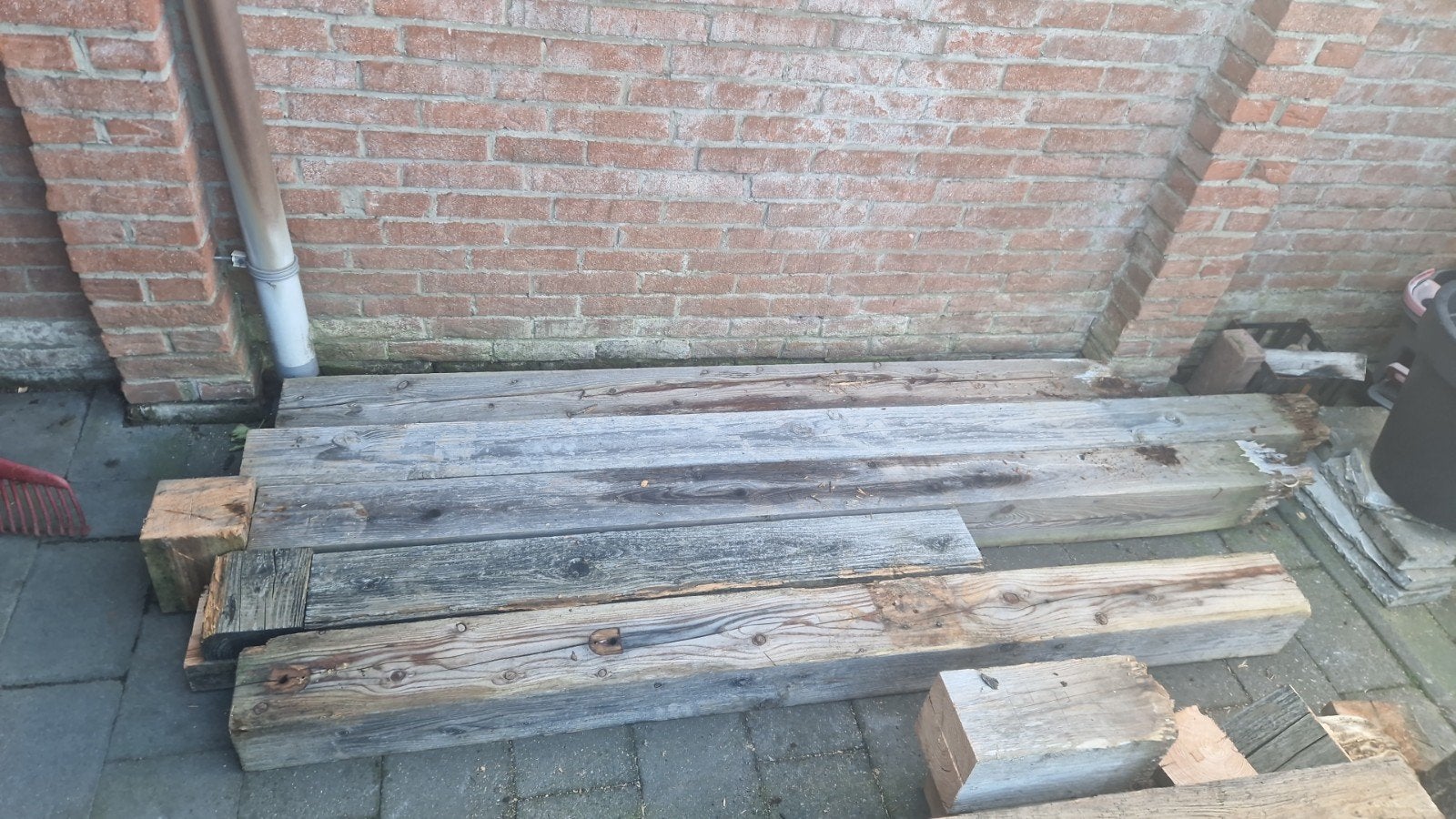 douglas palen 15x15 restanten, Doe-het-zelf en Verbouw, Hout en Planken, Ophalen, Gebruikt, 50 mm of meer, Balk