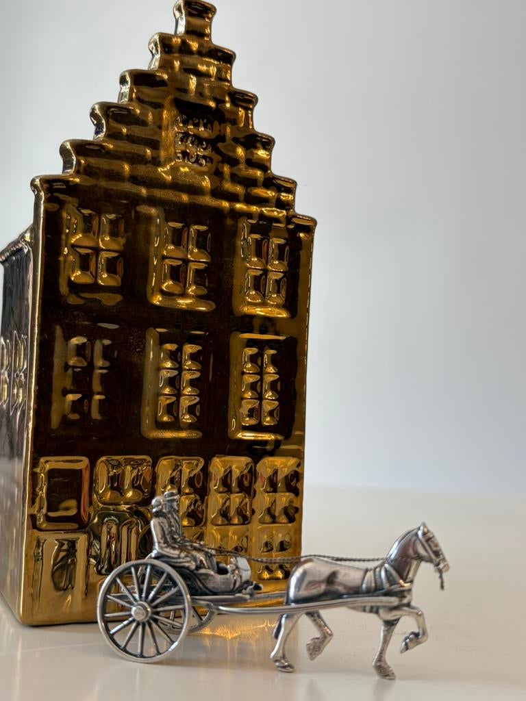 Miniatuur Nederlandse zilveren koets met paard en figuren, Antiek en Kunst, Antiek | Goud en Zilver, Ophalen of Verzenden, Zilver