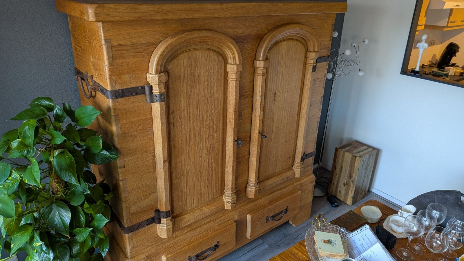 Massief eiken buffetkast - 170x60x178cm, Ophalen, Gebruikt, 150 tot 200 cm, Eikenhout