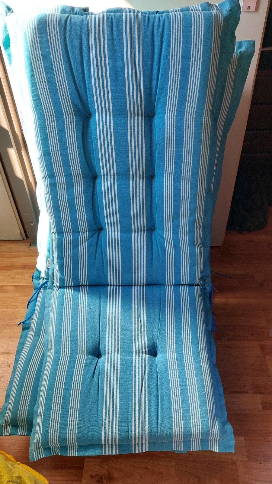 Intratuin tuinstoelkussens - 6 stuks, turquoise gestreept, Tuin en Terras, Tuinmeubel-accessoires, Gebruikt, Ophalen of Verzenden