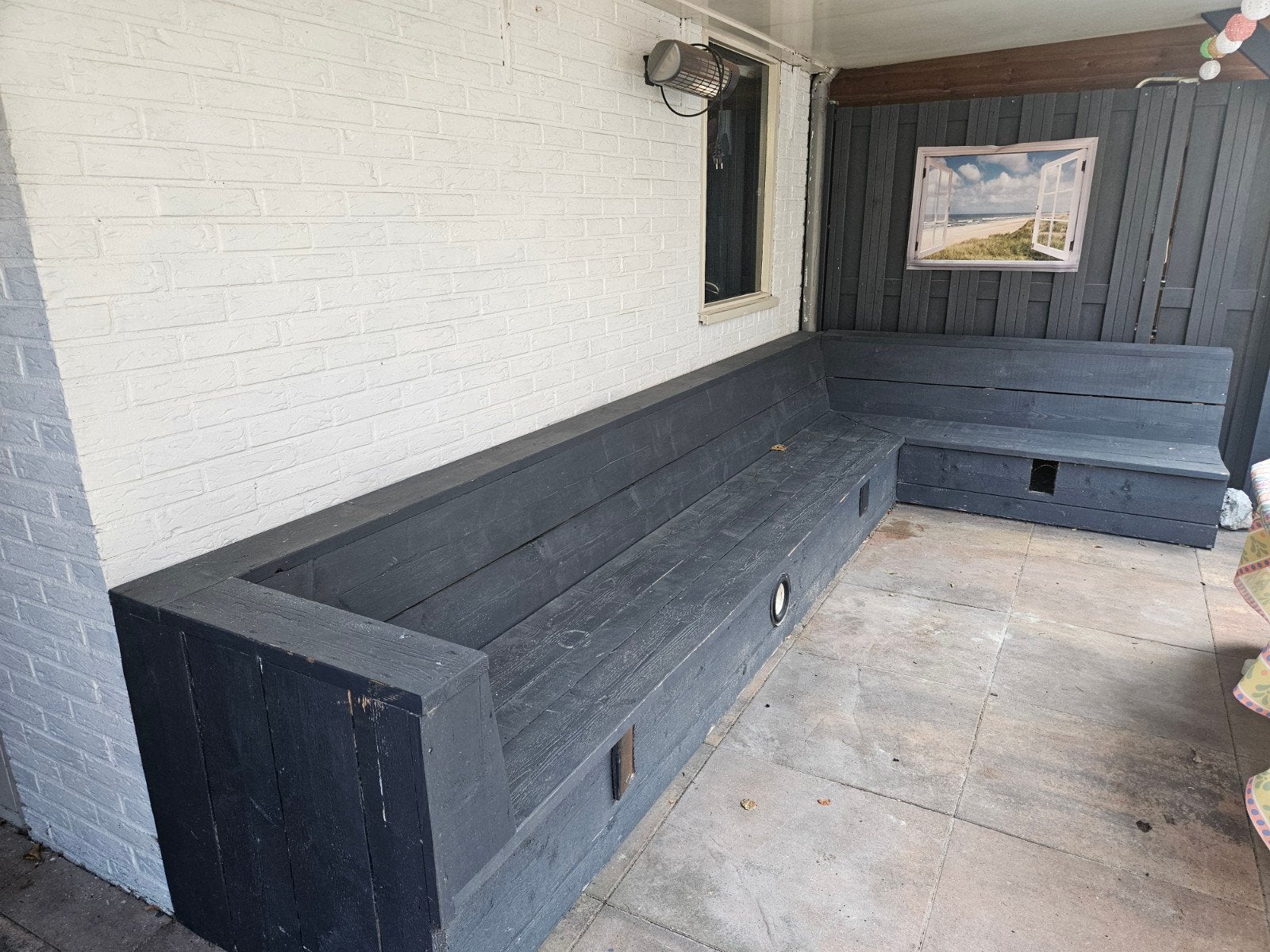 Robuuste houten loungebank, Tuin en Terras, Ophalen, Gebruikt, Hout