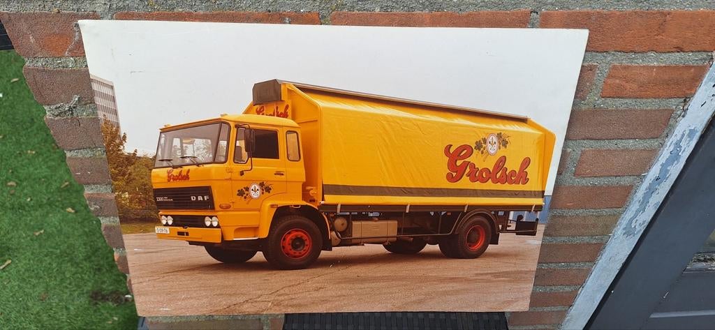 Grolsch bier reclame plaat Daf vrachtwagen (27425), Verzamelen, Biermerken, Ophalen of Verzenden, Zo goed als nieuw, Reclamebord, Plaat of Schild