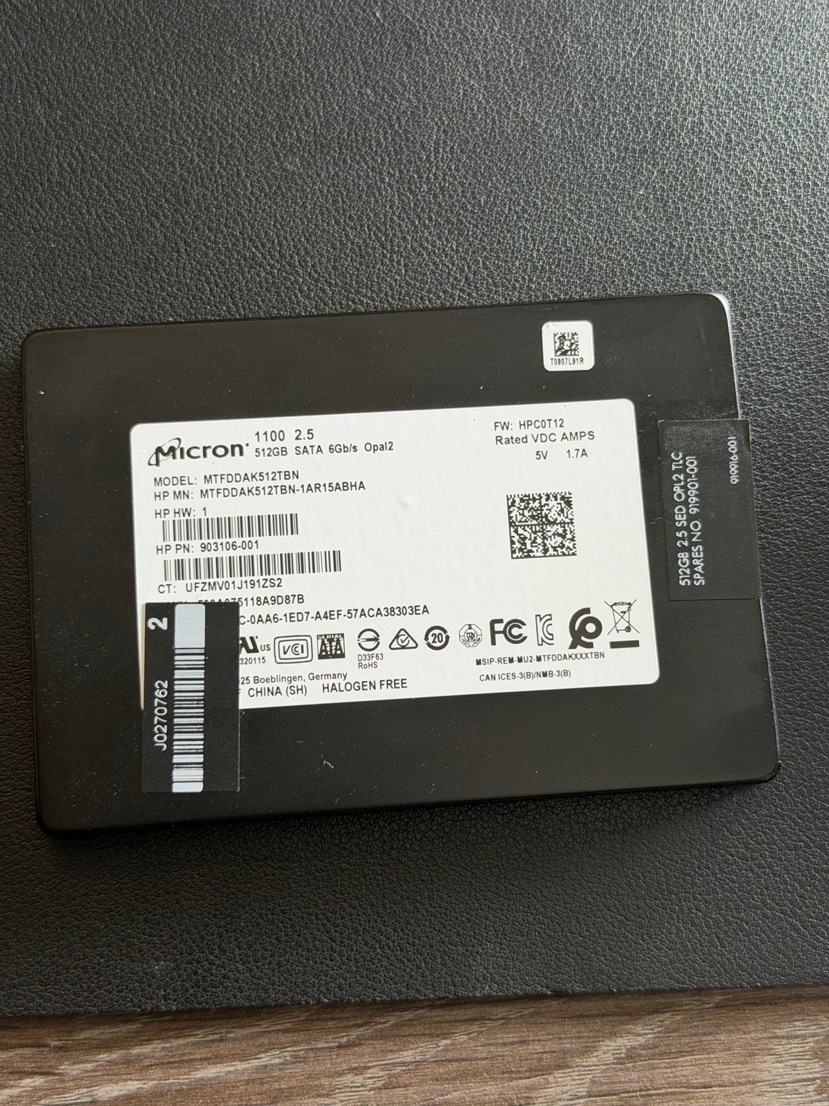 Micron 1100 512GB SATA SSD 2.5 inch - Zo goed als nieuw, Computers en Software, Intern, Ophalen of Verzenden, Zo goed als nieuw