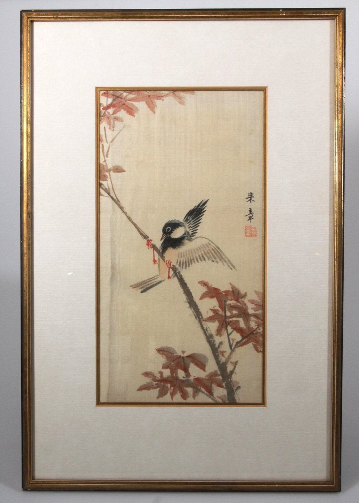 Japans schildering op zijde, Schilderij, Beige, Handgemaakt, Overige materialen