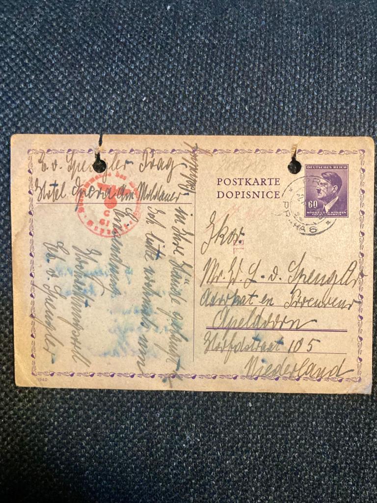Oude kaart met postzegel hitler, Verzamelen, Ophalen of Verzenden, 1940 tot 1960, Duitsland