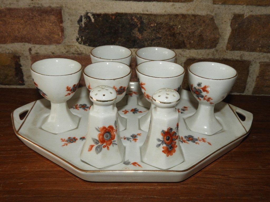 Prachtige vintage set met eierdopjes, Overige typen, Vintage, Ophalen of Verzenden, Zo goed als nieuw