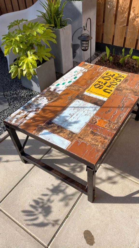 Daan Hout salontafel van gerecycled hout, inklapbaar, Huis en Inrichting, Ophalen, Gebruikt, 50 tot 100 cm, Minder dan 50 cm