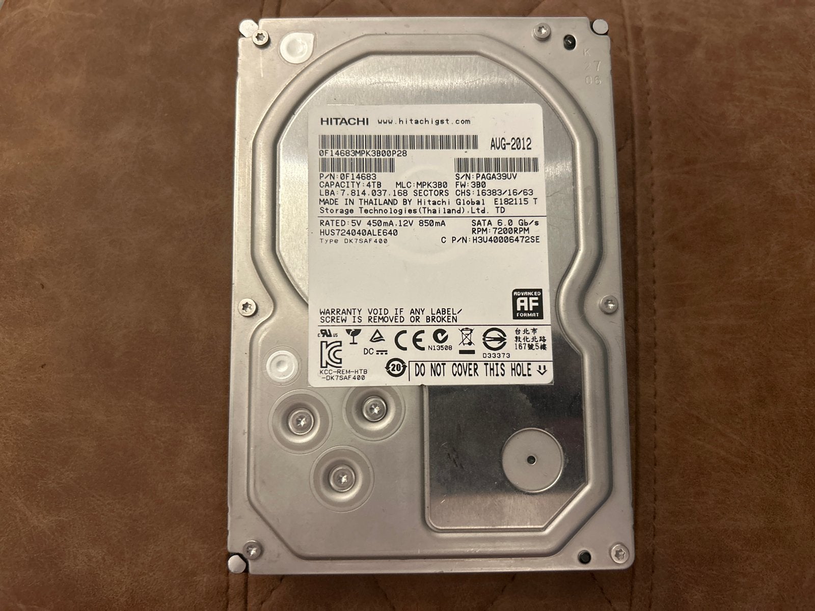 Hitachi 4TB HDD SATA 6.0 Gb/s 7200RPM, Computers en Software, Harde schijven, Intern, Gebruikt, Server, Ophalen of Verzenden