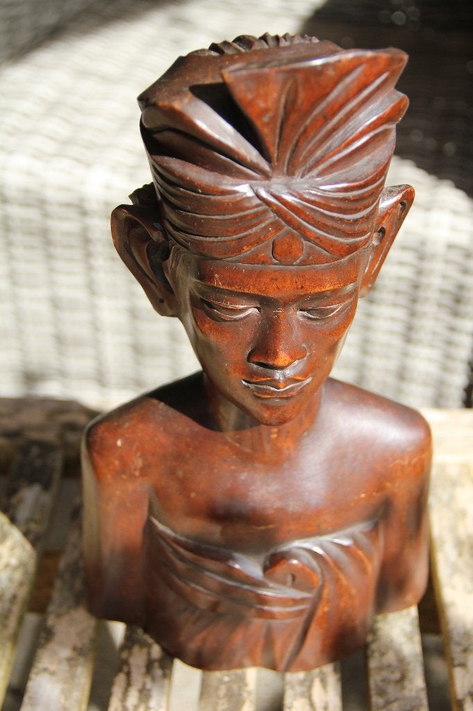 Houten Buste van een Man met Hoofddeksel, Bali nl-indie, Ophalen of Verzenden