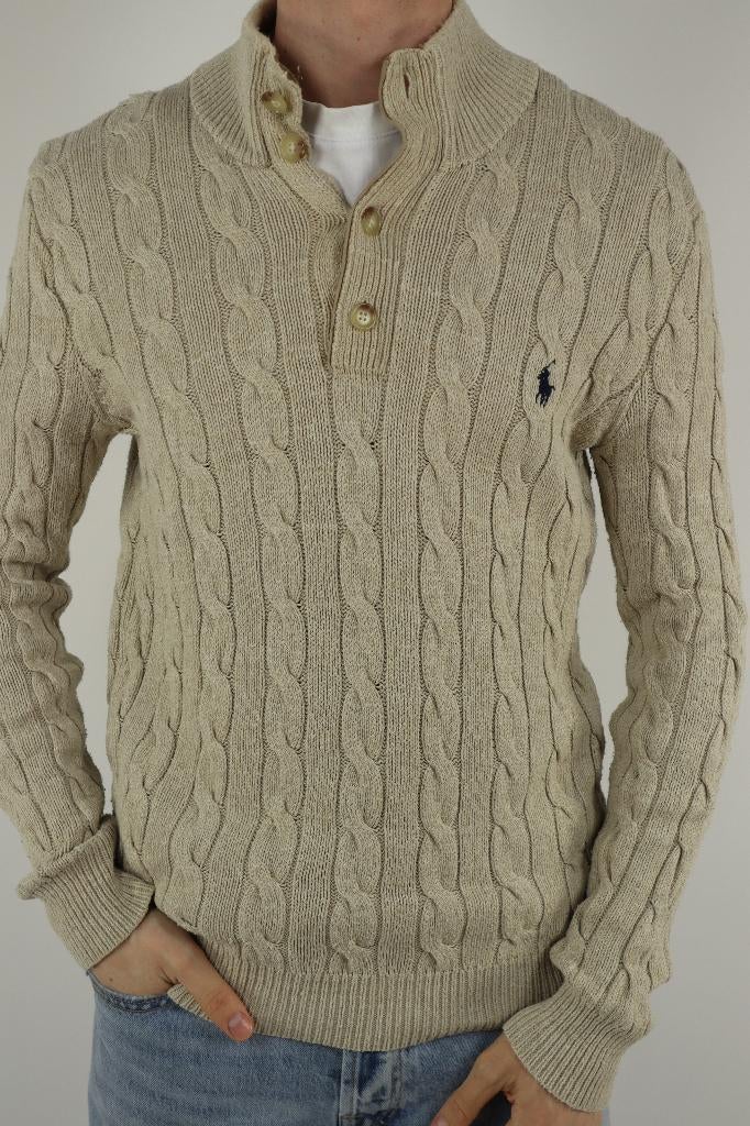 Ralph Lauren kabeltrui met knoopjes - S/M, Beige, Ralph Lauren, Ophalen of Verzenden, Zo goed als nieuw