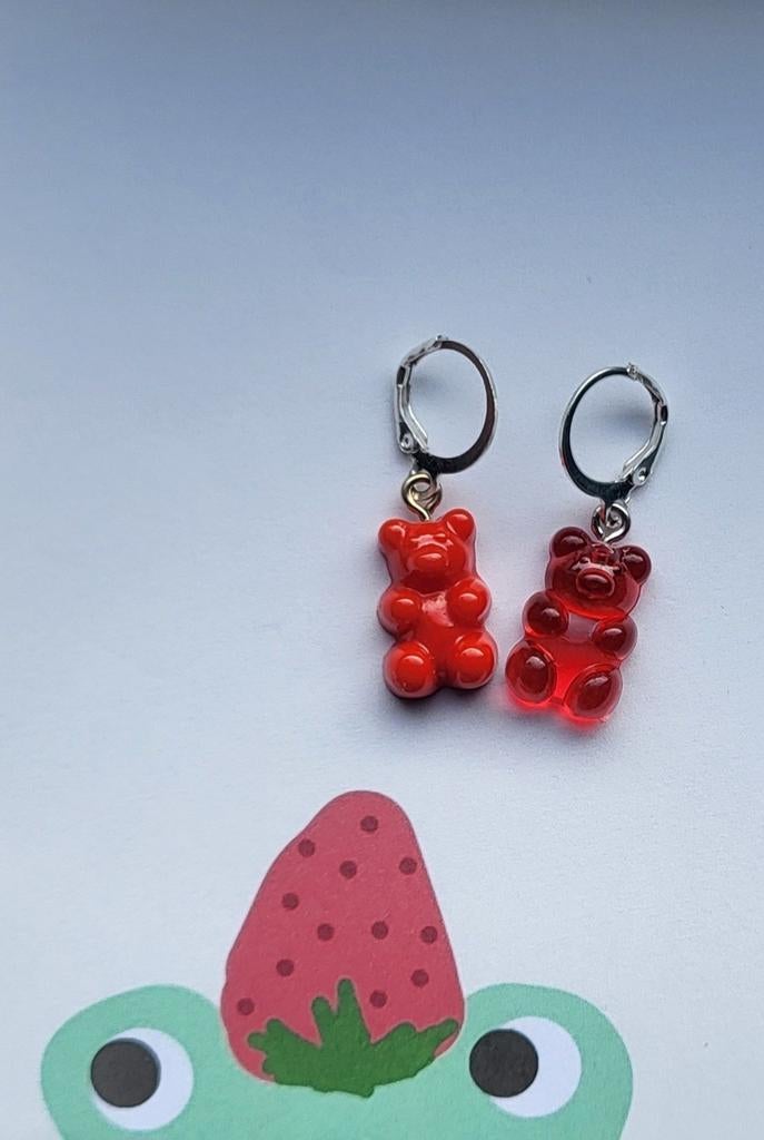 Rode gummy bear oorbellen, Ophalen of Verzenden, Nieuw, Zilver, Overige materialen