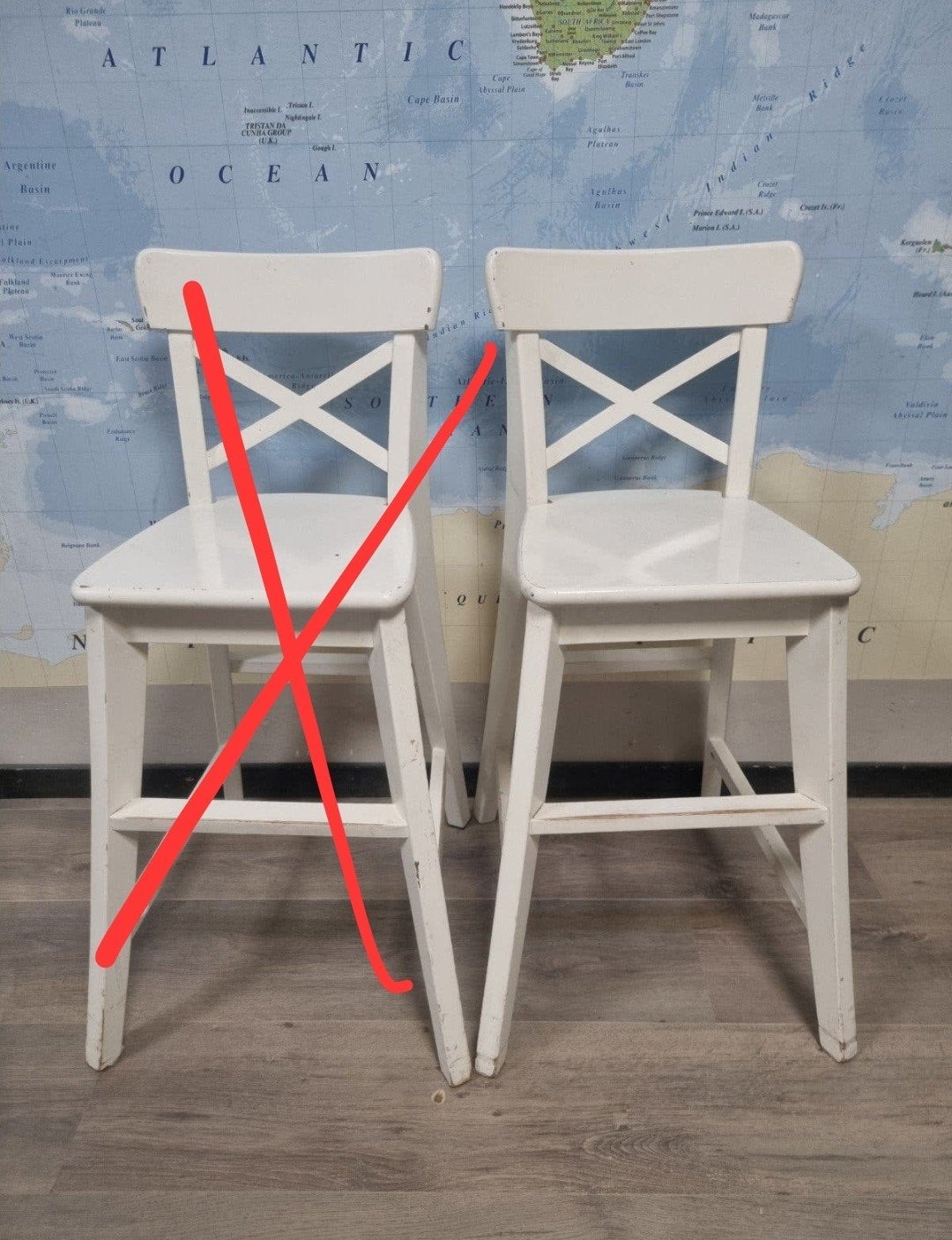 IKEA INGOLF Set van 2 witte kinderstoelen, Ophalen, Gebruikt, Overige typen, Aanschuifbaar