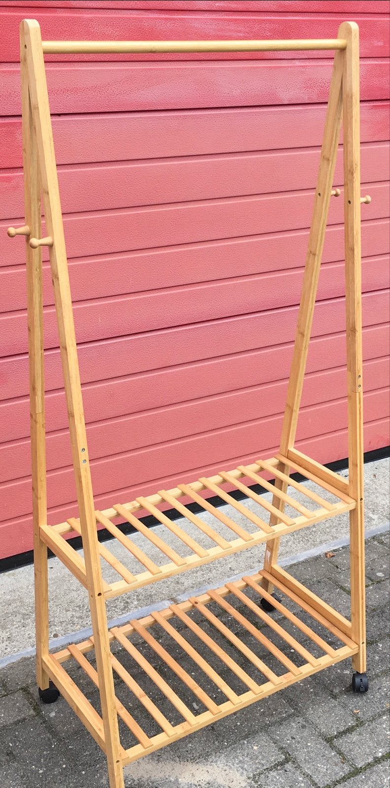 Bamboe kledingrek met 2 planken en wielen - 154x120 cm, Ophalen, P, P, P