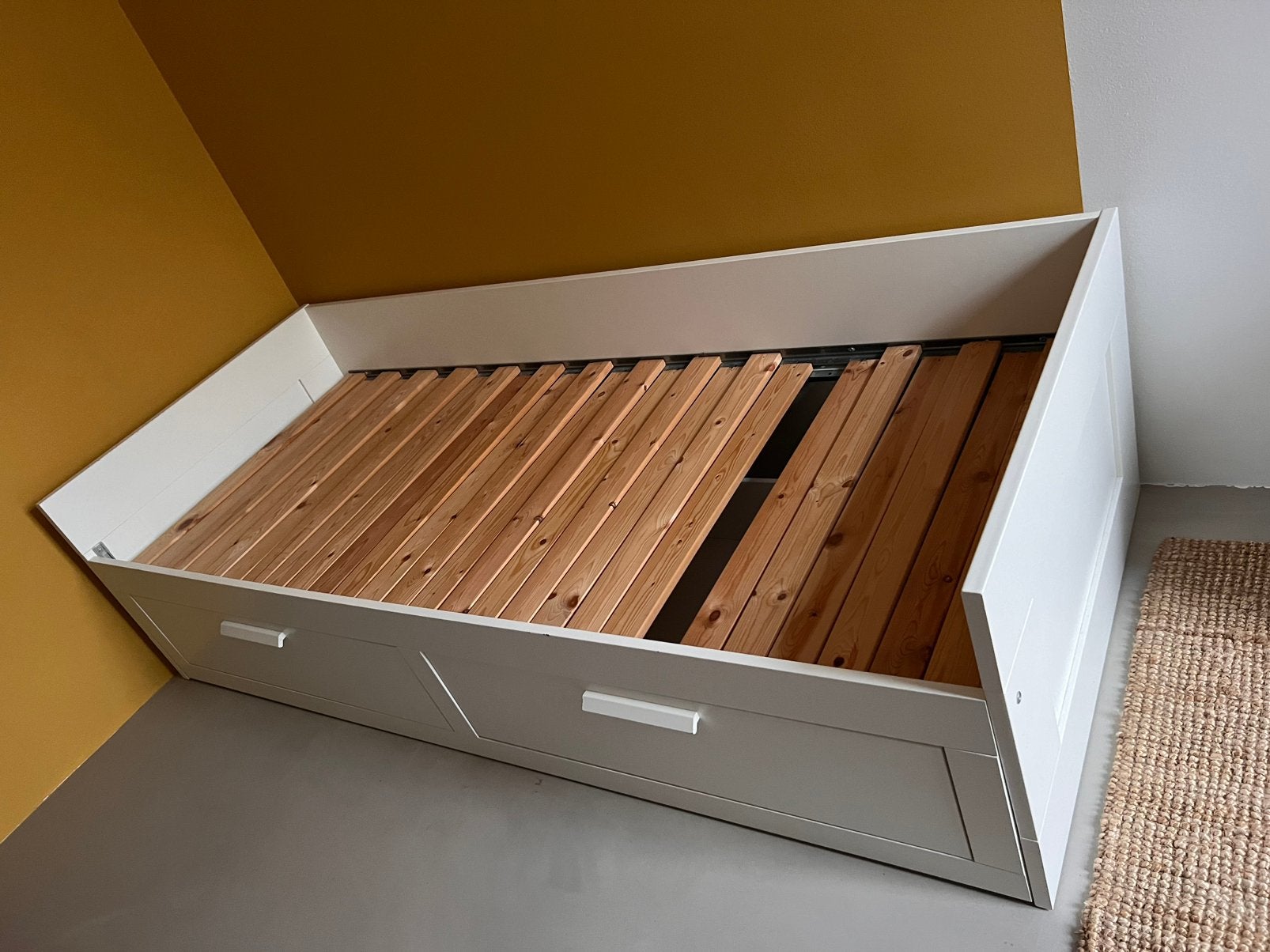 Ikea Brimnes bedbank met 2 lades 80x200, Ophalen, Overige materialen, Eenpersoons, Wit